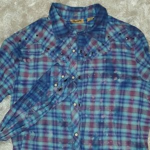 Wranger snap button up bleached stained plaid